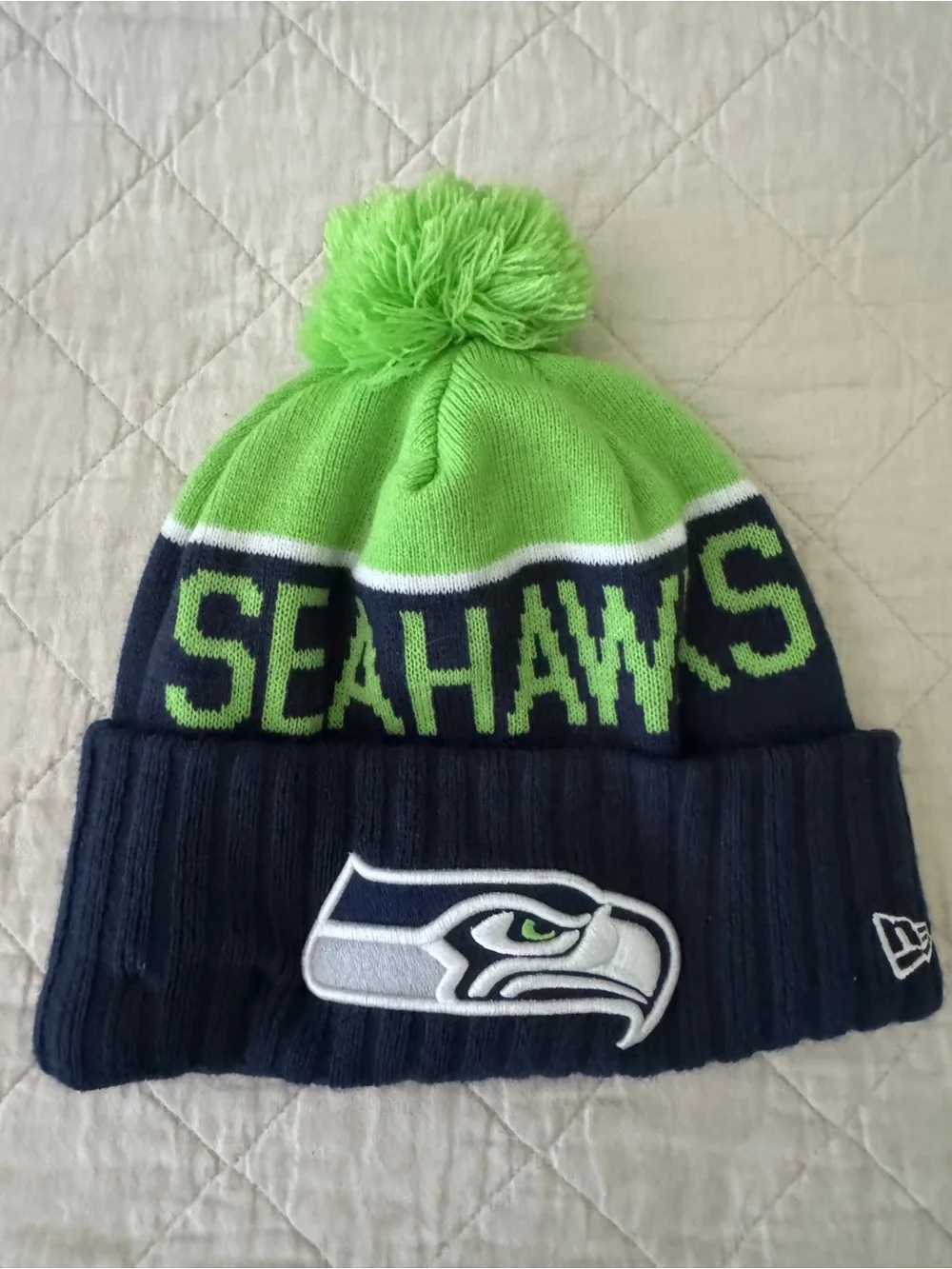 Seattle Seahawks Pom Beanie - Neon Green & Navy